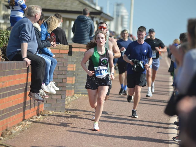 Images from the finish area at the 2026 Hastings Half Marathon