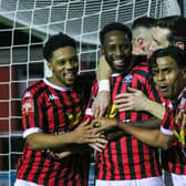 Lewes celebrate their 5-0 Wingate win | Picture: James Boyes