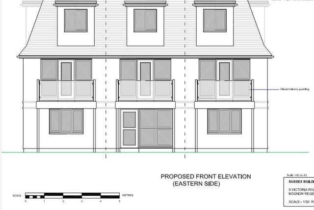 A drawing of how the three town houses at Victoria Road South, Bognor Regis, could look