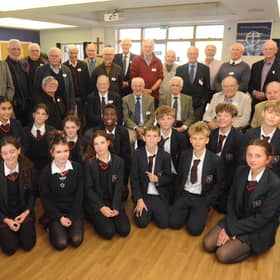 Headteacher Aidan Timmons, left, with Steyning Grammarians and current year-nine students in the boarding house