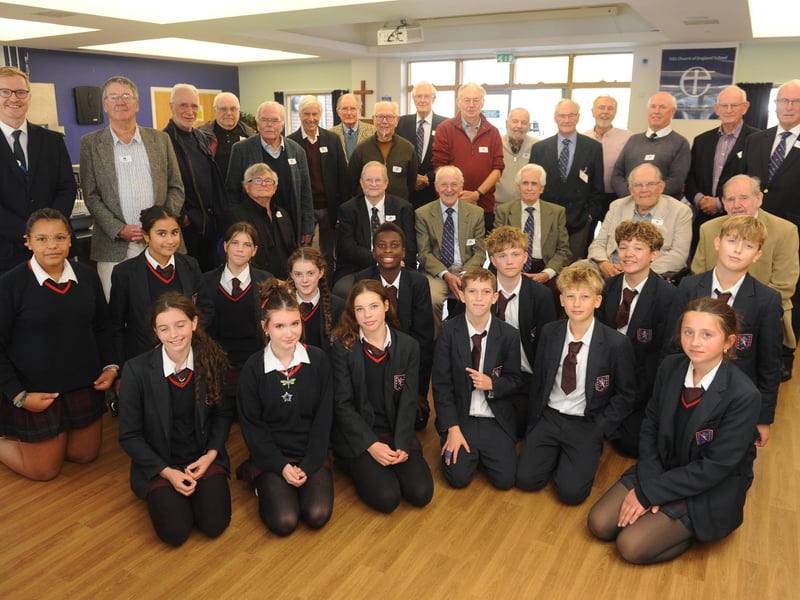 Headteacher Aidan Timmons, left, with Steyning Grammarians and current year-nine students in the boarding house