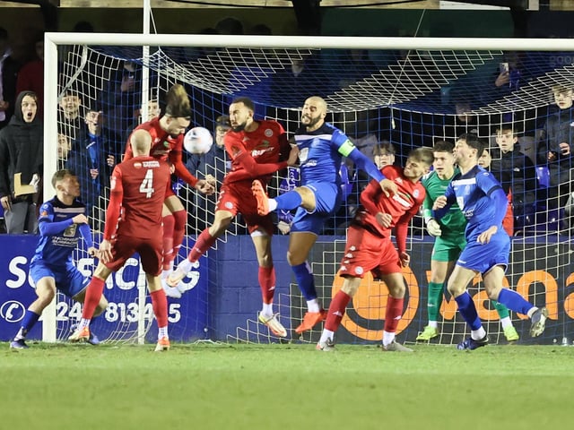 Action from Worthing FC's 1-1 draw at Chippenham in the National League South