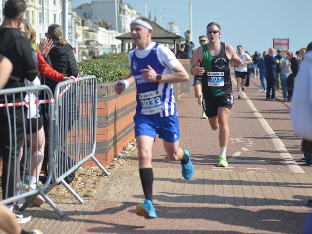 Images from the finish area at the 2026 Hastings Half Marathon