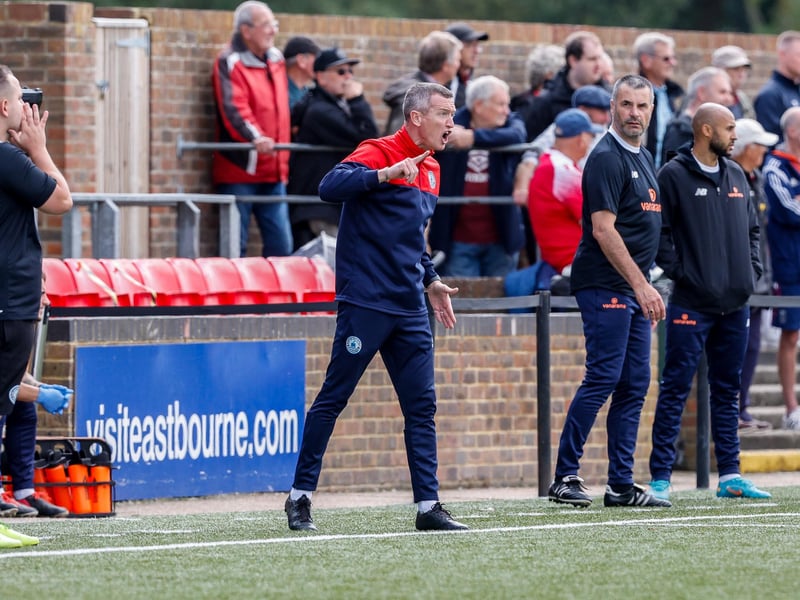 Images from Eastbourne Borough's 2023-24 season opener, a 1-0 National South home win over Hampton and Richmond