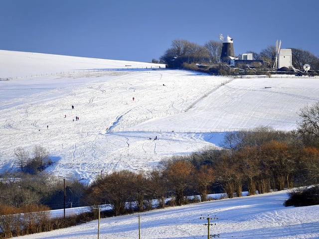 Jack and Jill windmills in the snow taken from near Hurstpierpoint