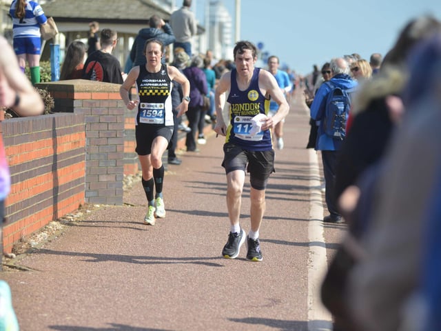 Images from the finish area at the 2026 Hastings Half Marathon