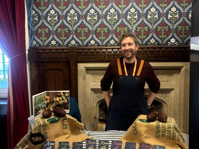 James Hull from J Cocoa with a variety of chocolate.