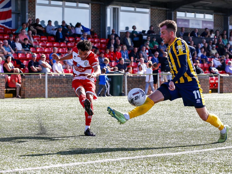 Action from Bath City's 2-1 win at Eastbourne Borough