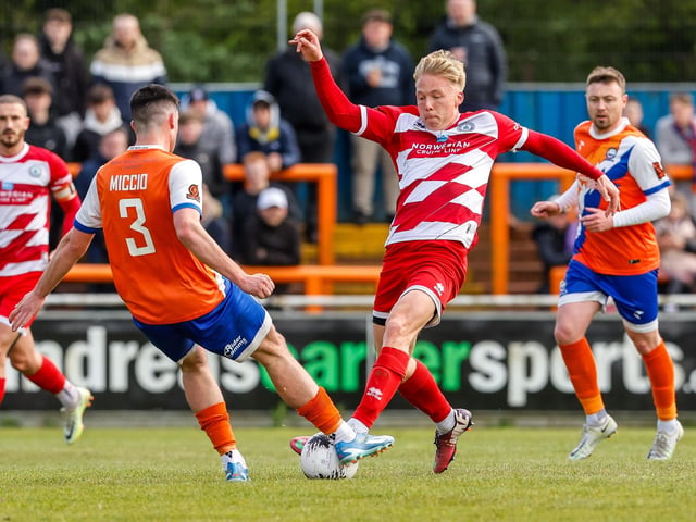Action from Eastbourne Borough's final-day 3-2 win at Braintree - the Sports have stayed up with six points to spare