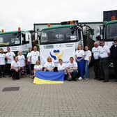 Supporters gather to wave off the lorries on the long journey to Ukraine