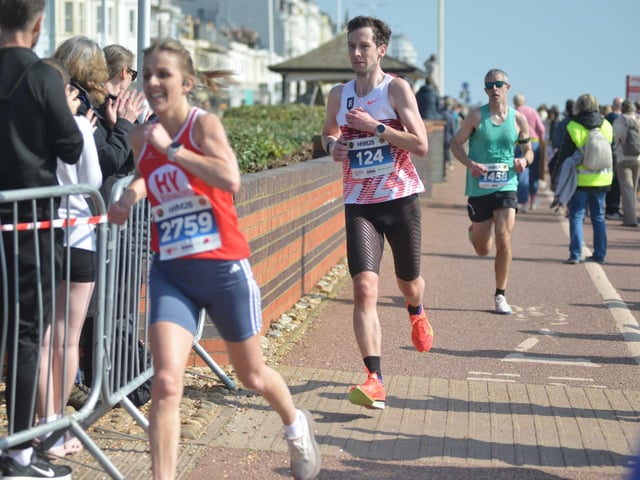 Images from the finish area at the 2026 Hastings Half Marathon