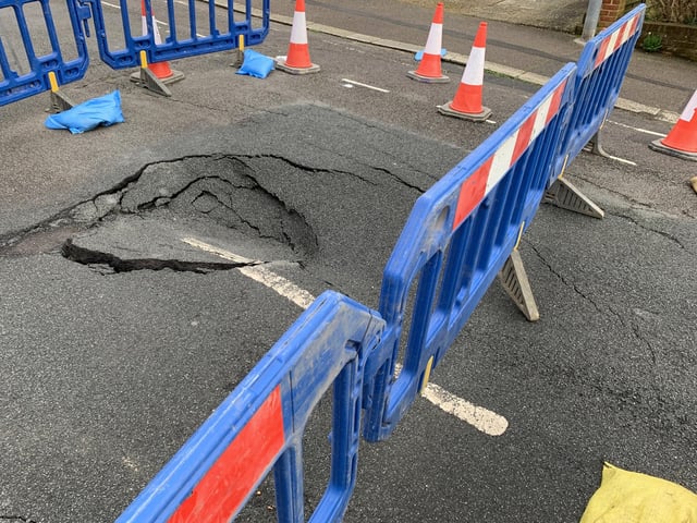 Linton Road in Hastings has been closed due to a big sinkhole appearing