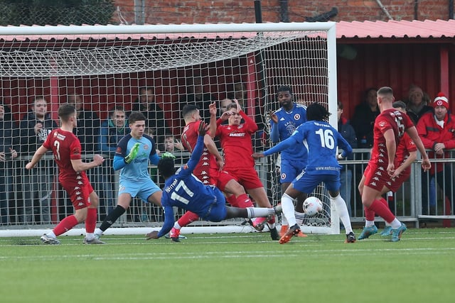 Action from Worthing FC's 3-2 win at home to Welling in the National League South