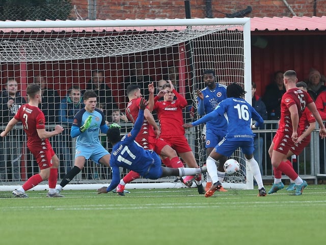 Action from Worthing FC's 3-2 win at home to Welling in the National League South