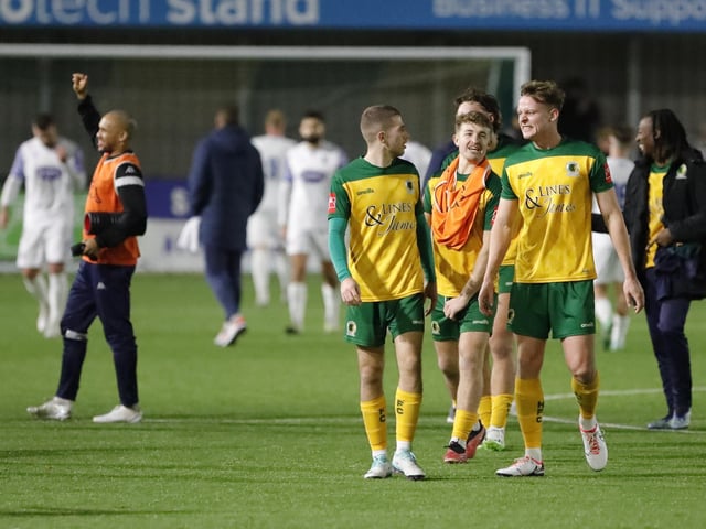 FA Trophy action between Horsham and AFC Totton