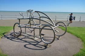 The Serpollet Sculpture, also known as the Easter Egg car, on Bexhill seafront