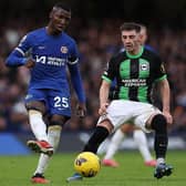 Chelsea's Ecuadorian midfielder Moises Caicedo in action against his former club Brighton