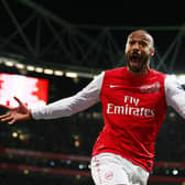 Thierry Henry of Arsenal celebrates scoring during the FA Cup Third Round match between Arsenal and Leeds United at the Emirates Stadium on January 9, 2012 in London, England.  (Photo by Clive Mason/Getty Images)