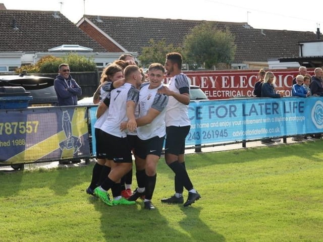 Action from Pagham v Eastbourne United in the FA Vase