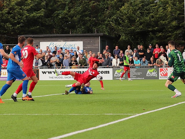 National League South action at Woodside Road between Worthing and Truro City