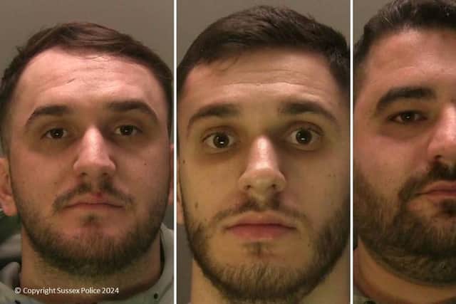 Jonid Cufaj, Julian Cufaj, and Urim Peraj, operated the “Tony” mobile phone line supplying cocaine from Essex to Eastbourne. But following an investigation, warrants were executed and they were arrested. Picture: Sussex Police