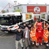 Crawley Borough Council, Biffa and Crawley Town FC staff join councillors and Reggie the Red (Photo: Jon Rigby)