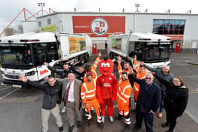 Crawley Borough Council, Biffa and Crawley Town FC staff join councillors and Reggie the Red (Photo: Jon Rigby)