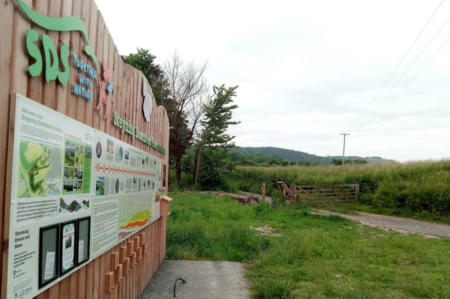 The view up Nightingale Lane from the Steyning Downland Scheme's Gateway building, off Mouse Lane, Steyning