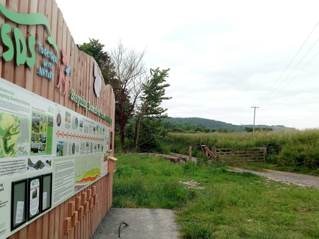 The view up Nightingale Lane from the Steyning Downland Scheme's Gateway building, off Mouse Lane, Steyning