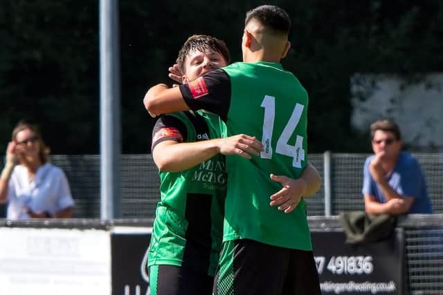 Burgess Hill celebrate an FA Cup goal v Stansfeld | Picture: Chris Neal