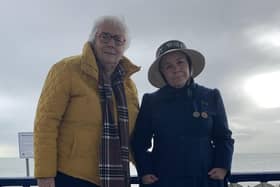 Sylvia Endacott, local historian, with 'Mary Wheatland'