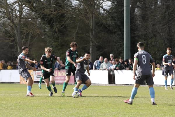 Three Bridges in recent action against Burgess Hill Town | Picture: Chris Neal