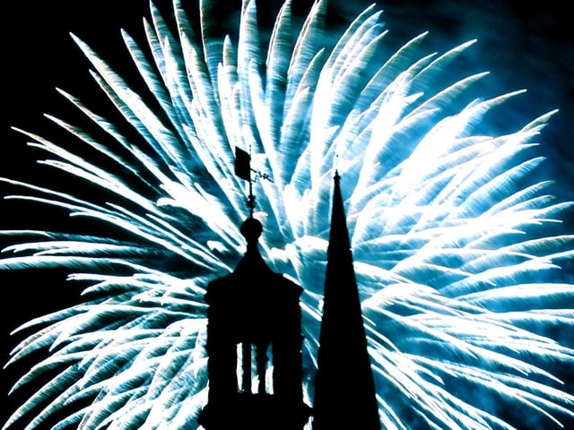An explosion of light bursting over the Cathedral to mark the light switch on in 2009