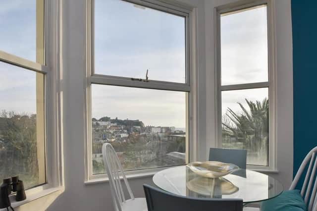 The flat has stunning views toward Hastings Castle and the sea
