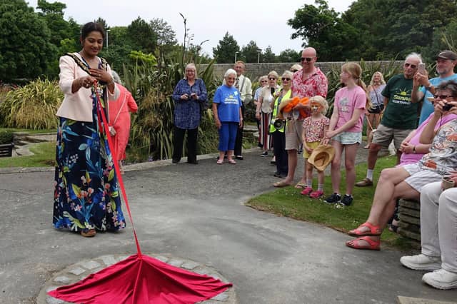 Worthing mayor Henna Chowdhury unveiling the new centenary stone