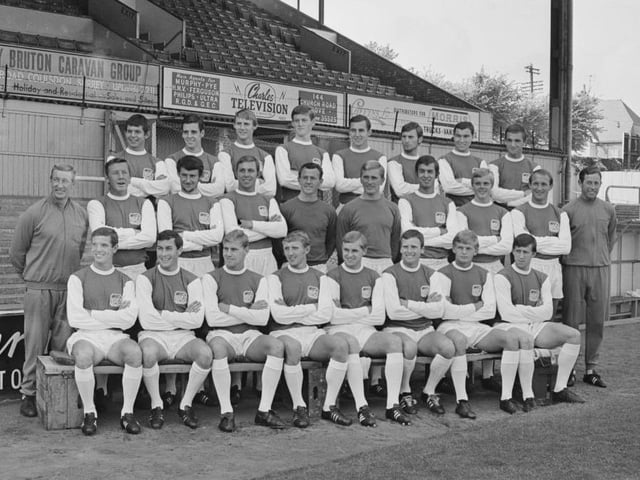 The Brighton and Hove Albion FC team and staff on 15th August 1967. The team included: Tony Burns, Eric Whitington, Dane Turner, Roger Badminton, John Templeman, Jim McGill, Stewart Ogden, Wilfred Tranter, Brian Powney, Bob Fuller, Brian Tawse, Andrew Tasker, Kit Napier, George Dalton, John Duncliffe, Norman Gaul, Jim Oliver, Howard Wilkinson, Mike Hickman, Charlie Livesey, Paul Bence, Stewart Henderson, Paul Flood.