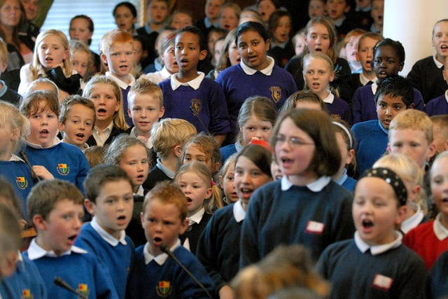 A massed singalong for hundreds of South Tyneside schoolchildren at South Shields Town Hall 15 years ago and here are the pupils singing a song for peace.