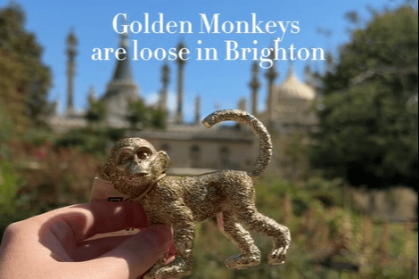 Golden monkeys have been hidden at secret spots across Brighton, as a restaurant launches a city-wide hunt to celebrate its refurbishment. Photo: Mowgli Street Food / Facebook