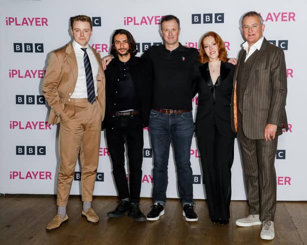 Jack Lowden, Aneil Karia, Neil Forsyth, Charlotte Spencer and Hugh Bonneville attend 'The Gold'  BFI TV preview at BFI Southbank on January 17, 2023 in London, England. Photo by Tristan Fewings/Getty Images