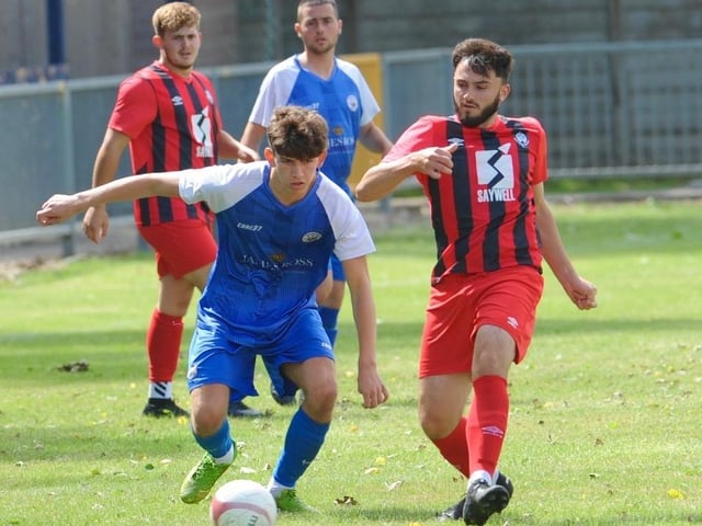 Action from a pre-season friendly between Shoreham and Worthing United at Middle Road