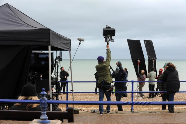 Filming of the TV drama 'Crown' on the seafront