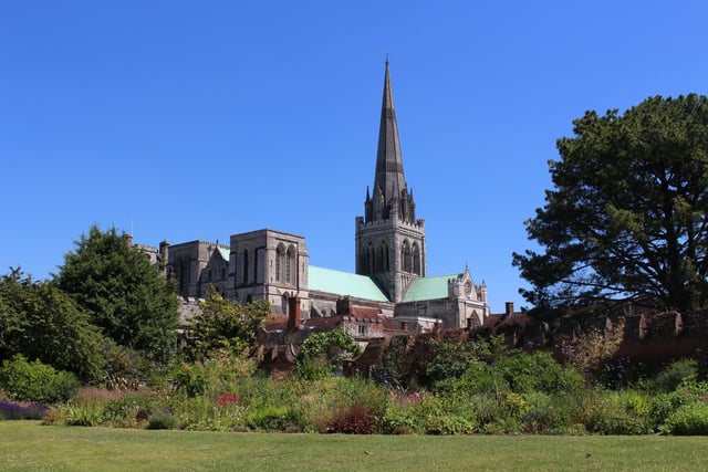 Chichester Cathedral is a beautiful 900-year-old building, featuring stunning stained-glass windows and medieval architecture.