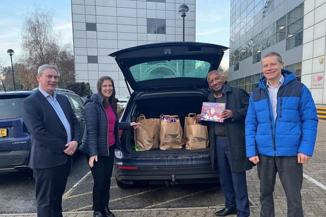 UK Power Networks Services employees in Crawley collecting food for Uckfield foodbank