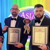 Sahil Ahmad, Chef of the Year 2022, left, with his father and brother holding the awards for Spice I Am in Goring and Issa Sushi in Worthing