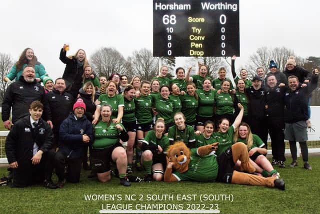 Horsham RFC Women celebrate their title and unbeaten season