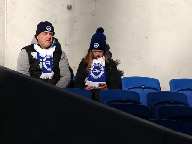 Brighton and Hove Albion fans look on prior to the Premier League match between Brighton and Hove Albion and Burnley at Amex Stadium on December 16, 2017.