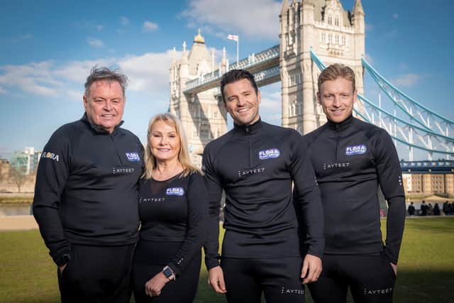 Mark Wright and his family visit iconic London Marathon landmark, Tower Bridge, as they train for this year’s race as part of Team FLORA. Pictured left to right - Mark Wright (senior), Carol Wright, Mark Wright and Josh Wright. Picture by Will Ireland/PinPep