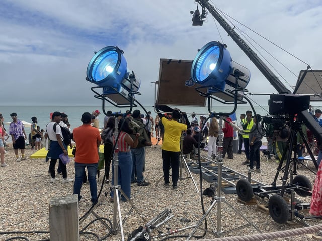 Filming on the seafront