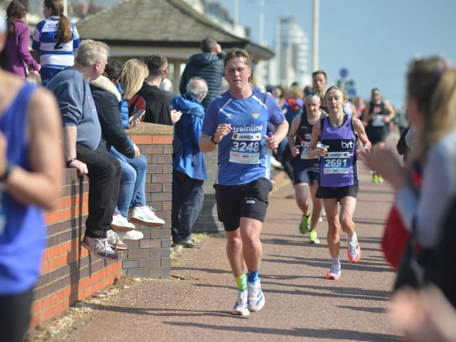 Images from the finish area at the 2026 Hastings Half Marathon