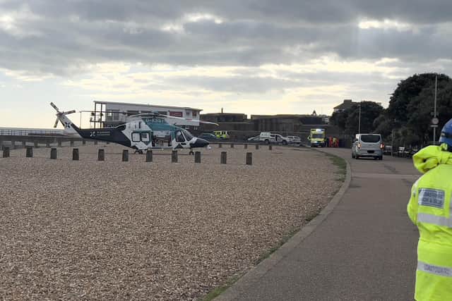 Emergency service crews on Eastbourne seafront